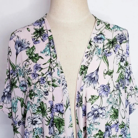 I Love JOAH Kimono Swimsuit Coverup Sheer Pink Floral - Picture 6 of 12